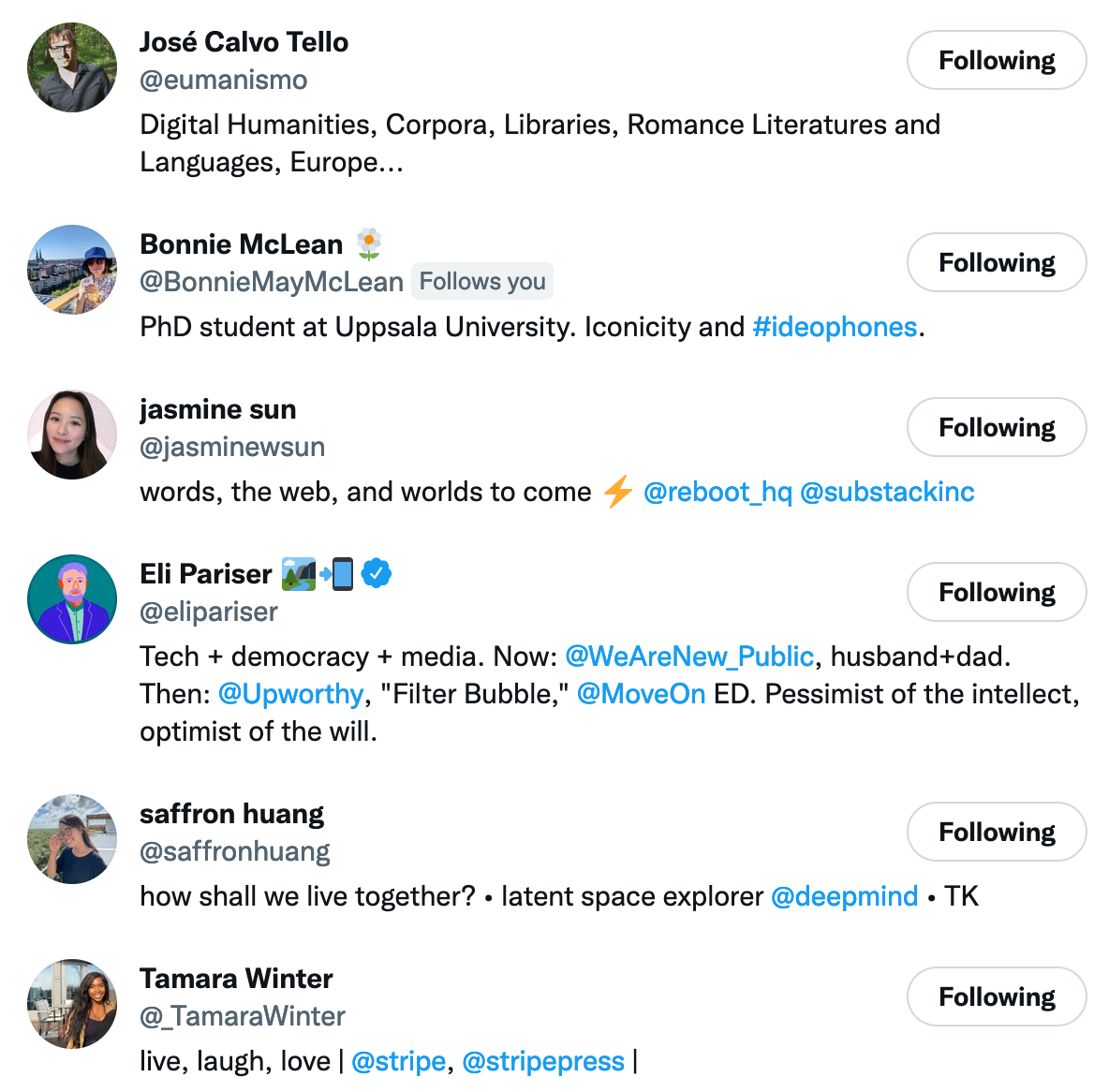 Twitter following list