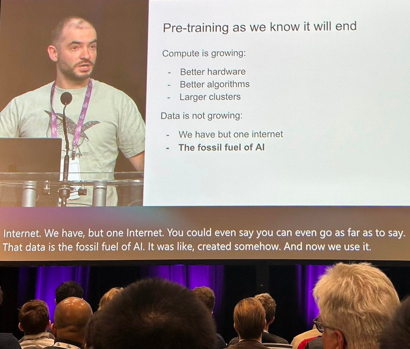 Ilya Sutskever giving his “test of time” speech at NeurIPS